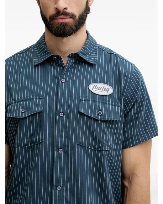 Hurley Blue Pinstriped Logo-Patch Shirt for men