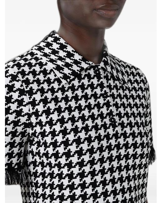McQueen Black Houndstooth-Pattern Fringed-Trim Polo Shirt