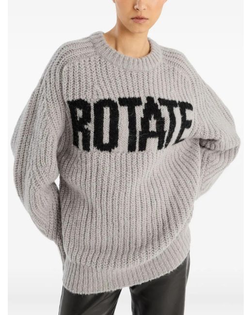 ROTATE BIRGER CHRISTENSEN Gray Gerippter Strickpullover Mit Logo