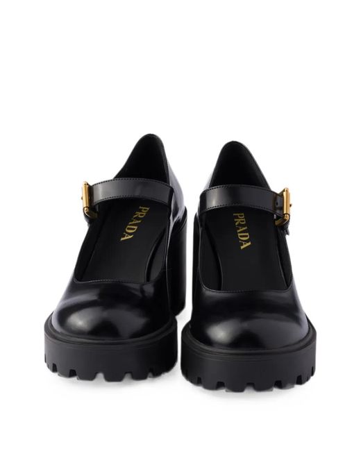 Prada Black Brushed Leather Pumps