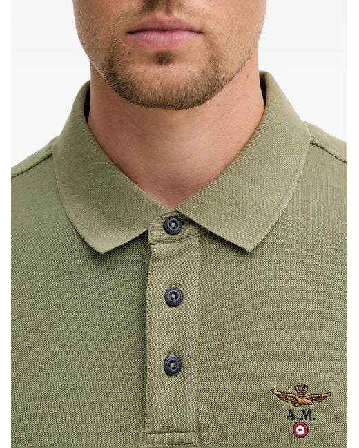 Aeronautica Militare Green Logo-Embroidered Polo Shirt for men