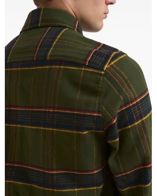 Les Deux Green Check-Pattern Chest-Pocket Shirt for men