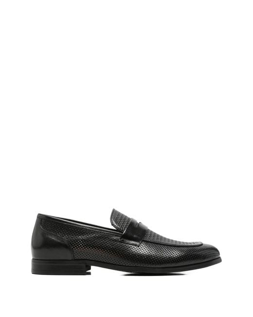 Alberto Gozzi Black Perforated Woven-Effect Loafers for men