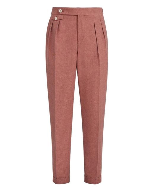 Brunello Cucinelli Red Trousers With Double Pleats And Tabs for men