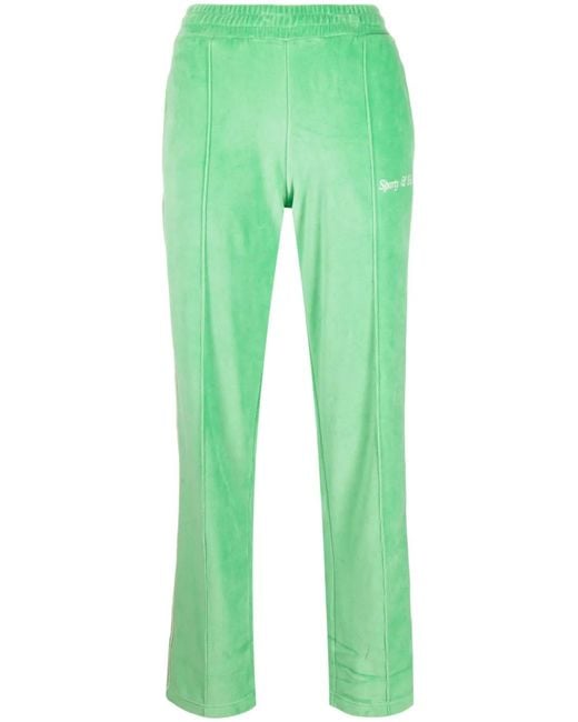 Sporty & Rich Green Towelling-Finish Logo-Embroidered Track Pants