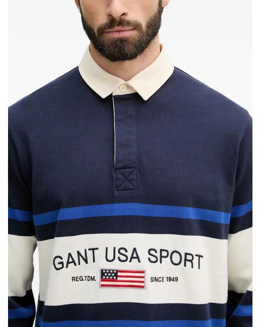 Gant Blue Striped Logo-Embroidered Sweater for men