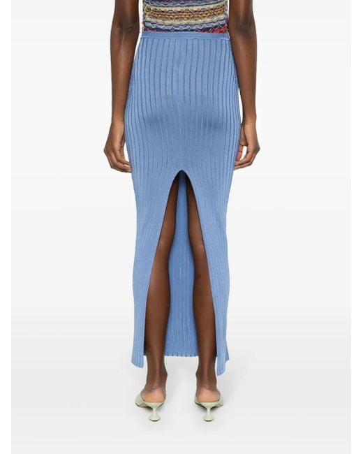 Marni Blue Jacquard-Logo Ribbed Maxi Skirt