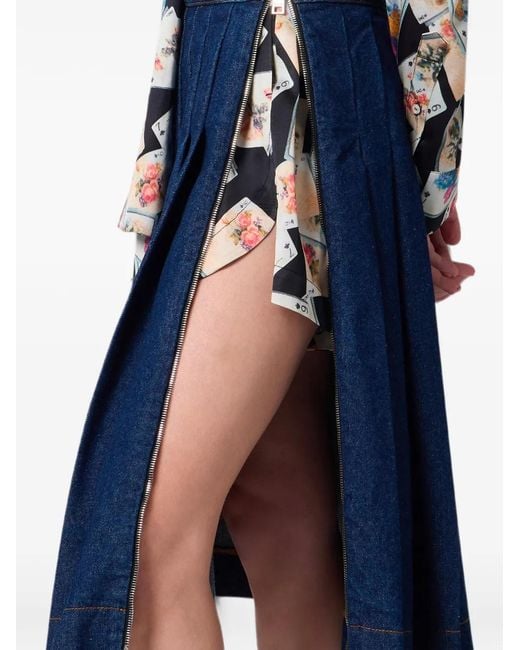 MSGM Blue Pleated Zip-Fastening Midi Skirt