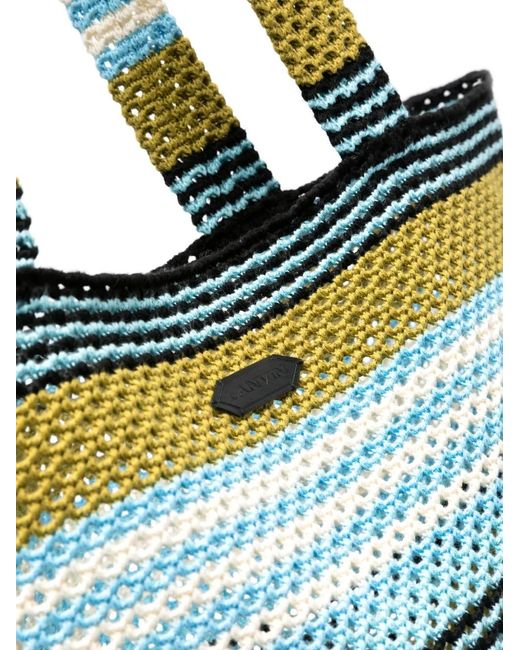 Lanvin Blue Striped Crochet Cotton Tote Bag