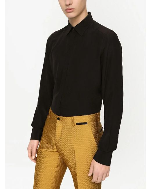 Dolce & Gabbana Black Cotton Poplin-Fit Tuxedo Shirt for men