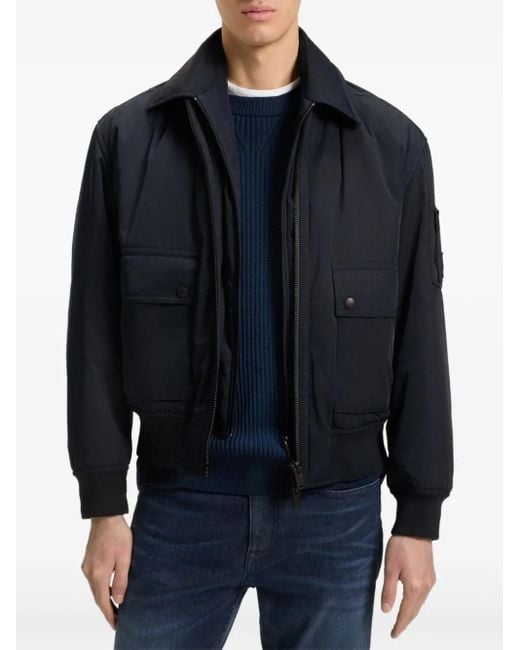Boss Blue Patch-Pocket Bomber Jacket for men