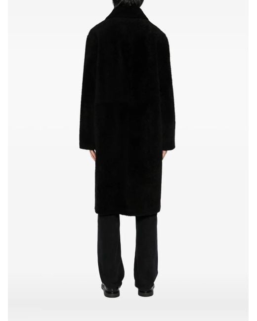 Yves Salomon Black Leather Double-Breasted Coat for men