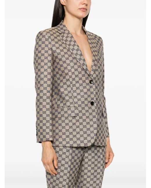 Gucci Brown GG-embroidered Single-breasted Blazer