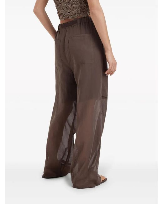 Brunello Cucinelli Brown Semi-Sheer Wide-Leg Trousers