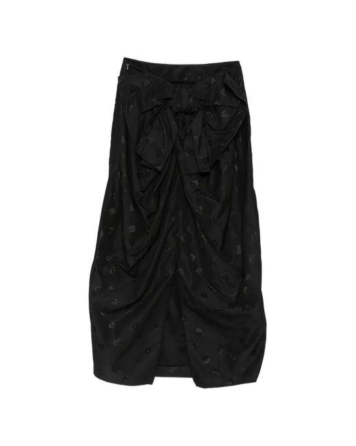 CECILIE BAHNSEN Black Umina Bow-Detail Floral-Jacquard Midi Skirt