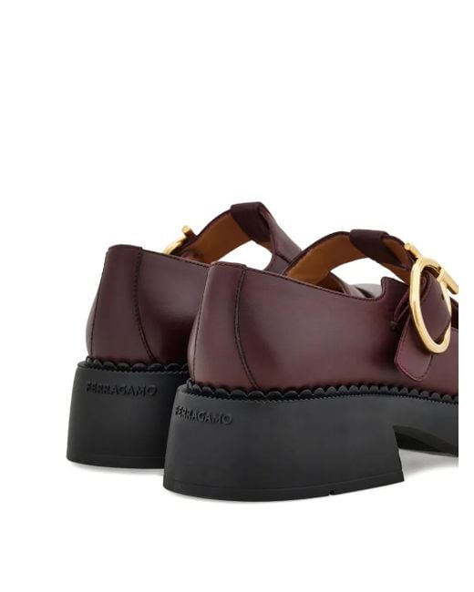 Ferragamo Brown T-Strap Buckle Loafers