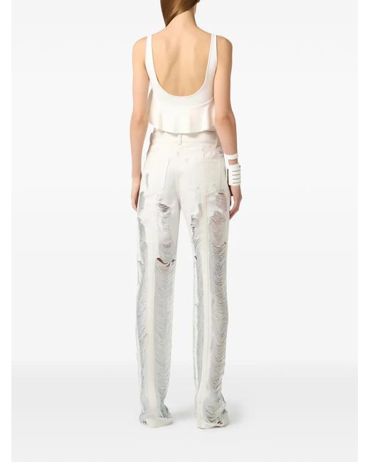 Elisabetta Franchi White Body À Volants Et Col En V