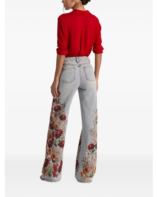 Alice + Olivia Blue Chic High-Rise Floral-Print Jeans