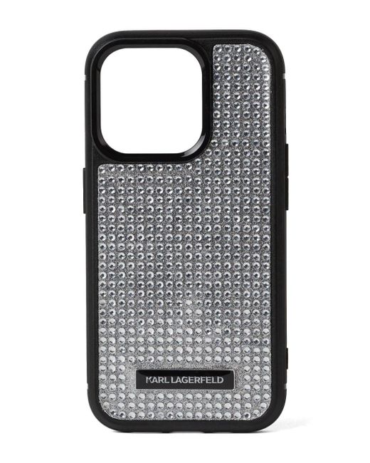 Karl Lagerfeld Black Iphone 15 Pro Rhinestone Case