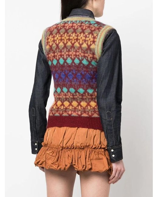 DSquared² Red Jacquard Logo-Patch Vest