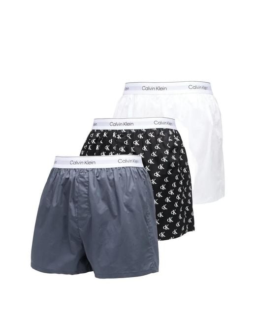 Calvin Klein Blue 3-Pack Logo-Waistband Boxer Shorts for men