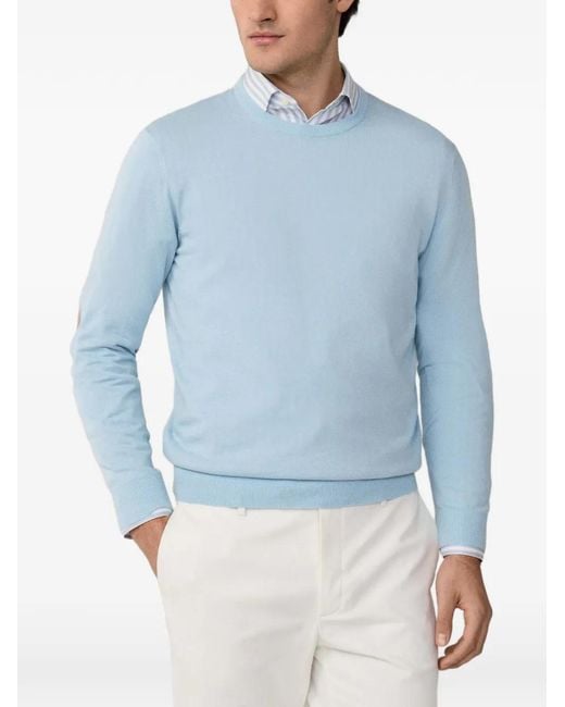 Hackett Blue Elbow-Patch Crew-Neck Sweater for men