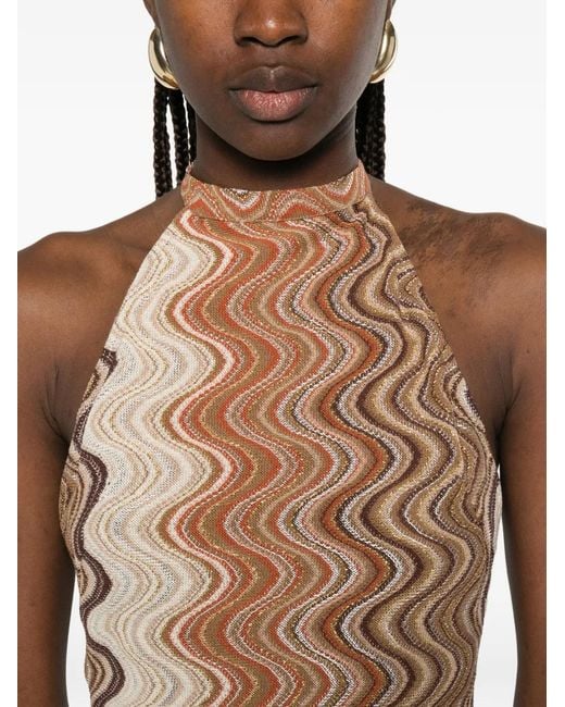 Mc2 Saint Barth Natural Zigzag-Print Halterneck Maxi Dress
