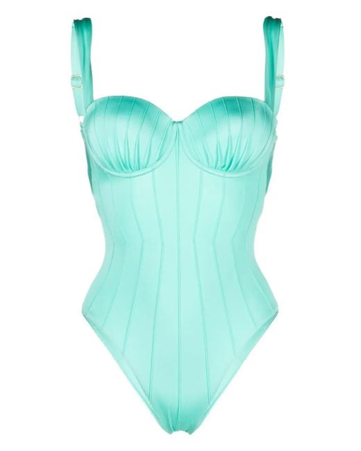 Noire Swimwear Blue Ribbed Balconette Swimsuit