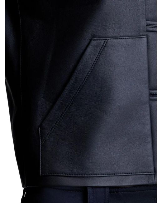 Shanghai Tang Black Buttoned Leather Jacket
