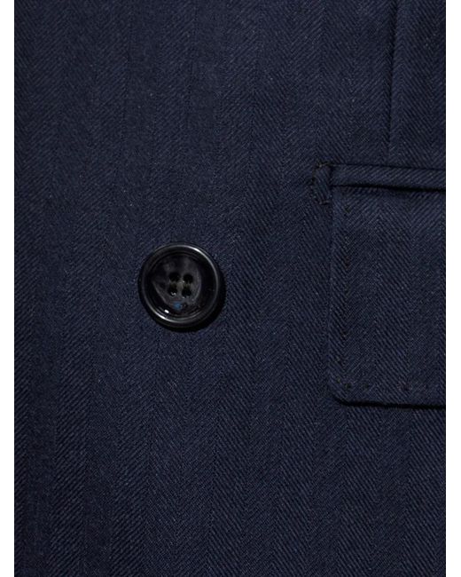 Brioni Blue Blazer Croisé À Motif De Chevrons for men