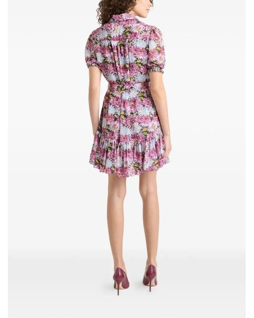 Cinq À Sept Pink Dahlia Print Ruffled Dress