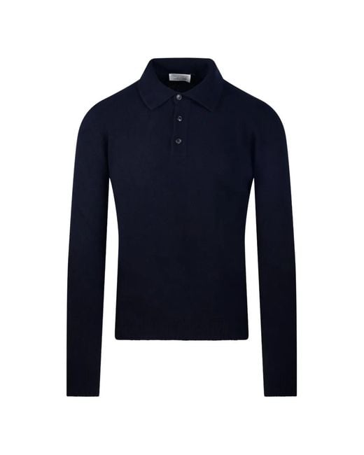 Roberto Collina Blue Long-Sleeve Polo-Collar Sweater for men