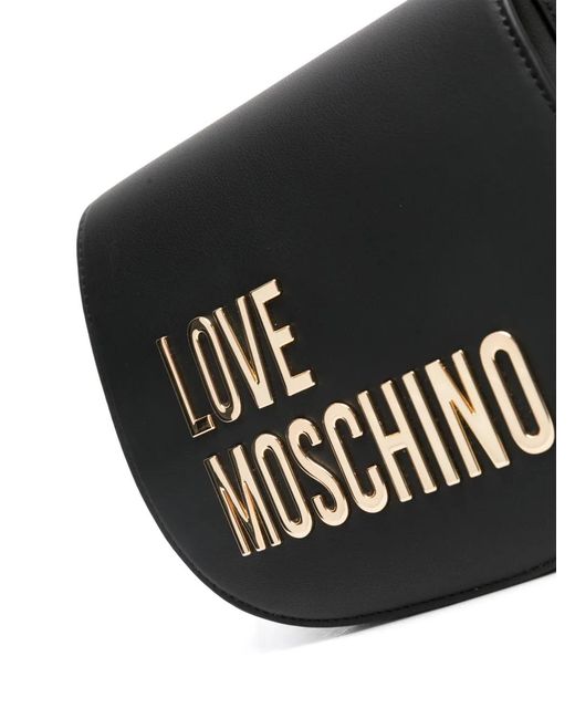Love Moschino Black Logo-Lettering Faux-Leather Crossbody Bag