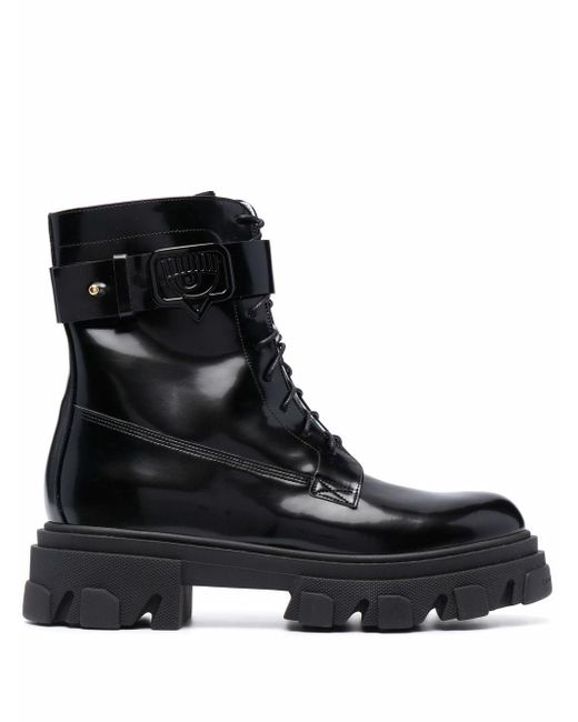 Chiara Ferragni Leather High-shine Lace-up Combat Boots in Black - Save ...