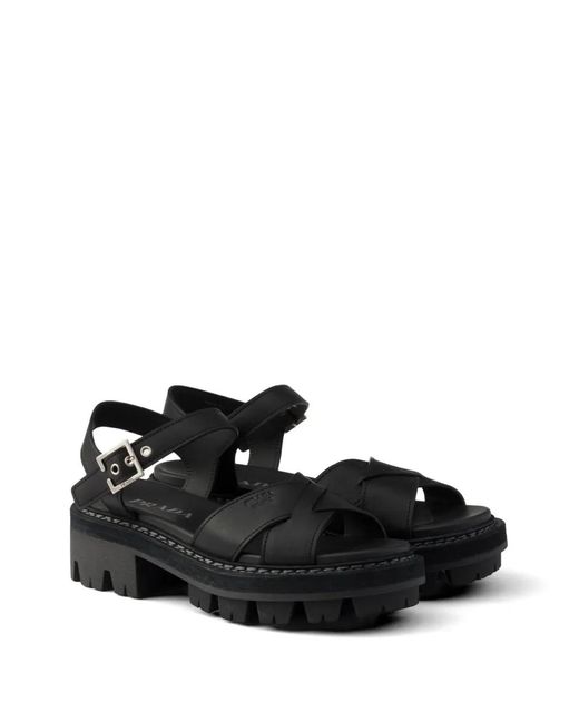 Prada Black Sandales En Cuir