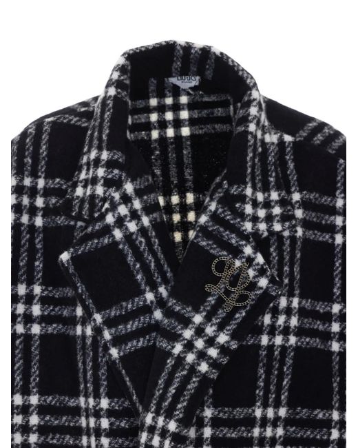 Liu Jo Black Check-Pattern Fringed Jacket
