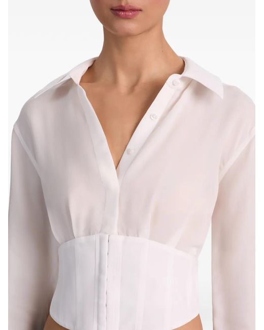 Alice + Olivia White Haut Edie À Boutonnière