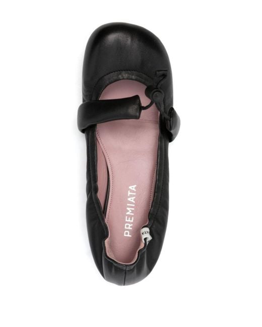 Premiata Black Elasticated Leather Ballerina Shoes