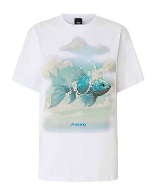 Pinko T-Shirt Met Grafische Print in het Blue