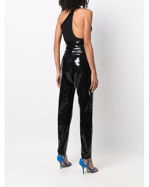 Philipp Plein Black High-Waisted Long Latex Trousers