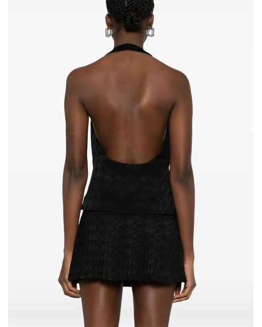 MARINE SERRE Black Moon Diamond-Jacquard Halterneck Top