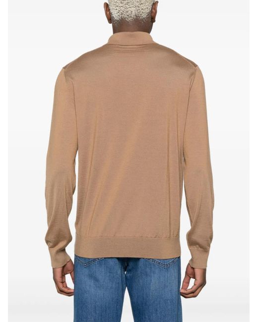 Zegna Brown Fine-Knit Polo Shirt for men