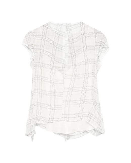 Marc Le Bihan White Check-Pattern Sheer Blouse