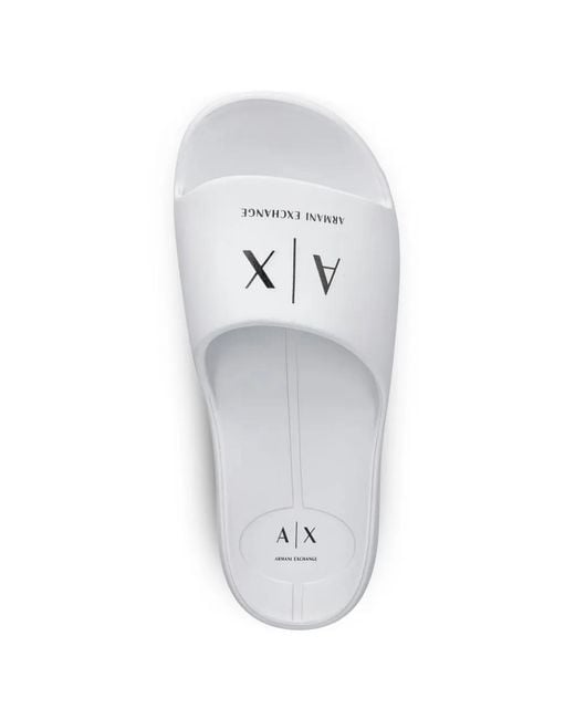 ARMANI EXCHANGE White Logo-Print Open-Toe Slides