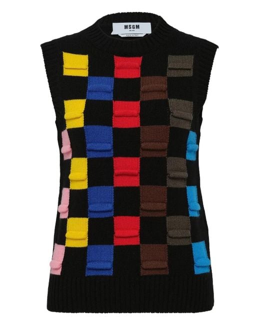 MSGM Black Checked Knitted Vest