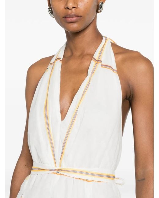 Maje White Striped Halterneck Mini Dress