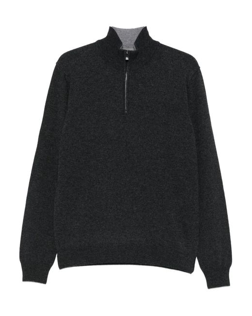 Corneliani Black High-Neck Half-Zip Sweater for men