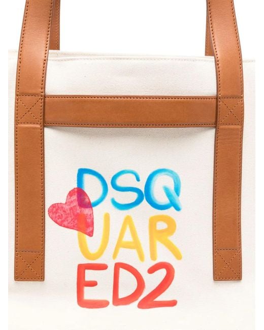 DSquared² White Logo-Print Tote Bag