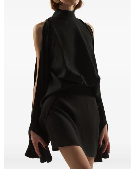 Taller Marmo Black Bacall High-Neck Open-Sleeve Dress