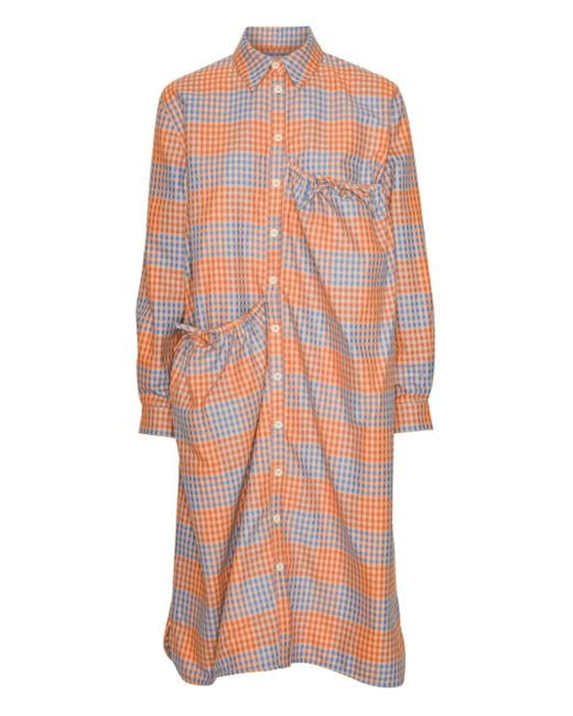 Henrik Vibskov Orange Robe Froncée À Carreaux